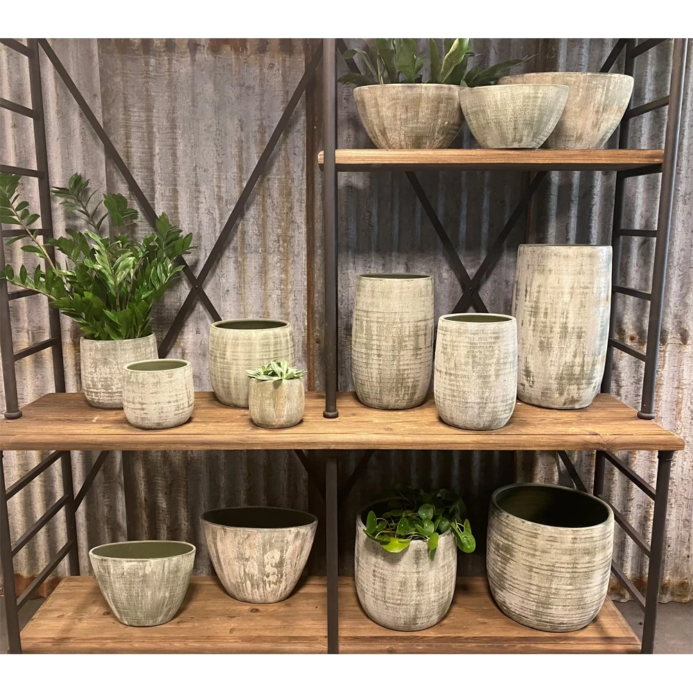 Bloempot Miami Ovaal - L35 X D16 X H19cm - Groen Cement 2 Bloempot Miami Ovaal - L35 X D16 X H19cm - Groen Cement - Afbeelding 2