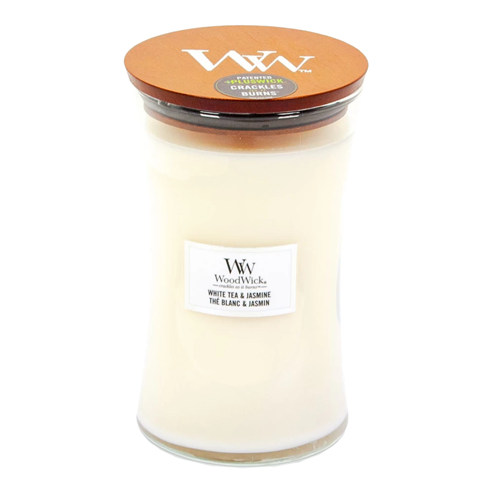 Woodwick White Tea & Jasmine Large Candle - Geurkaars 1 Woodwick White Tea & Jasmine Large Candle - Geurkaars